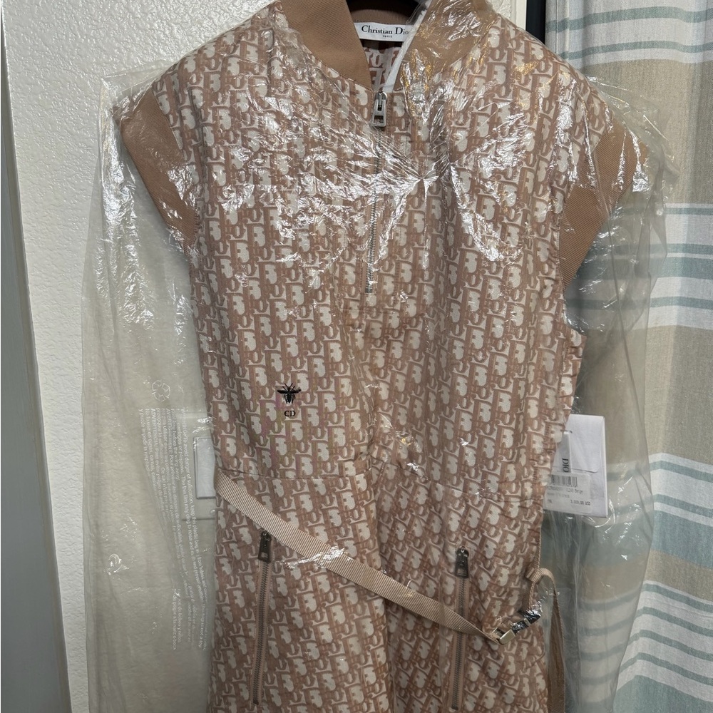 Christian Dior Oblique Sleeveless Zip-Front Belted Jacquard Dress – Beige 36